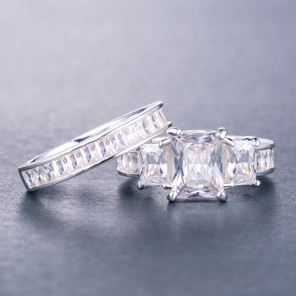 New 925 Sterling Silver 2pc Set Diamond Ring - Picture 2 of 4